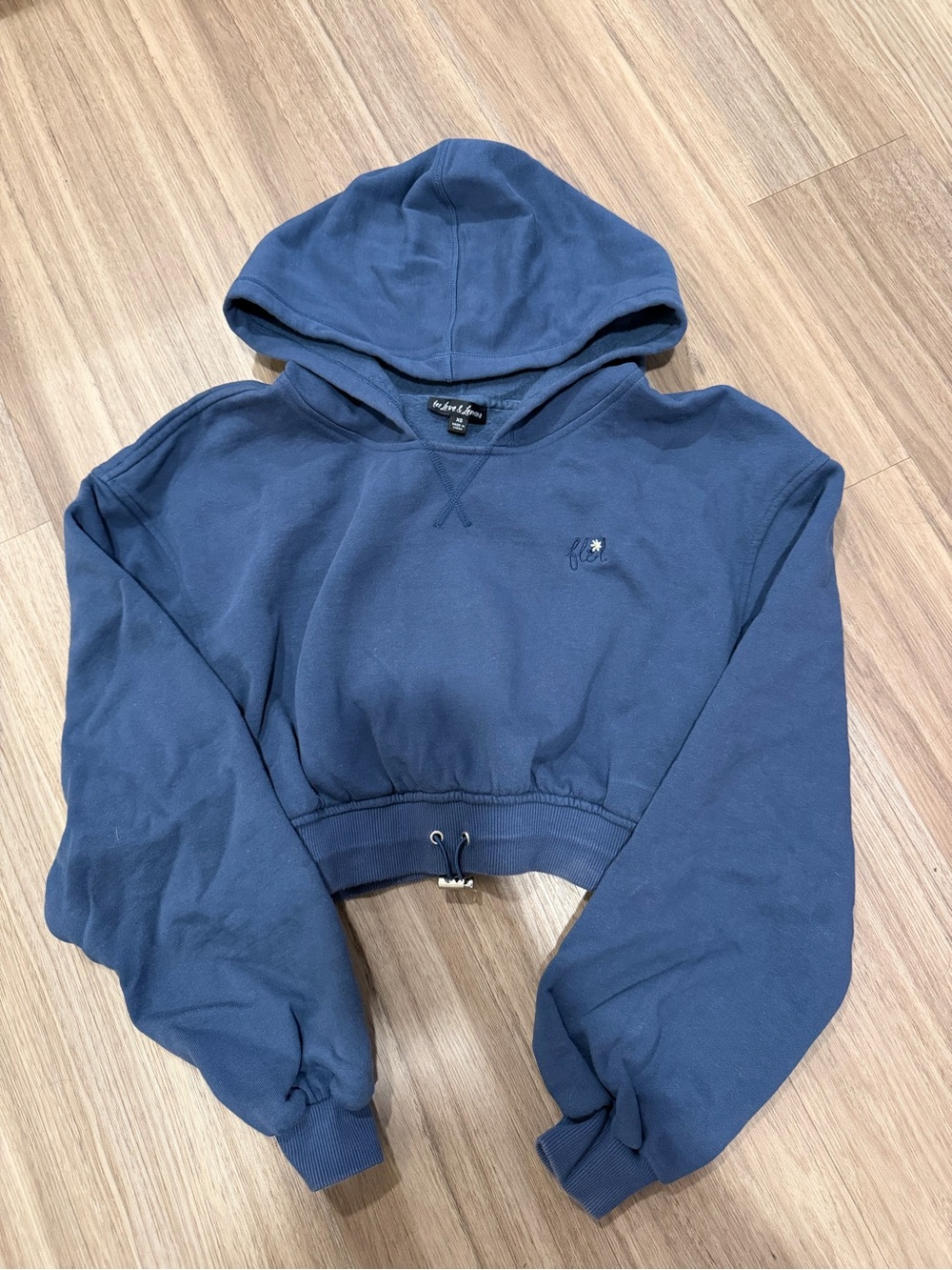 For Love & Lemons Cropped Navy Blue Hooded Sweatshirt